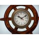 18" Deluxe Antique Brass Wooden Ship Steering Wheel Clock 